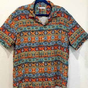 Zara Men’s Geometric Print Short Sleeve Button up Shirt
